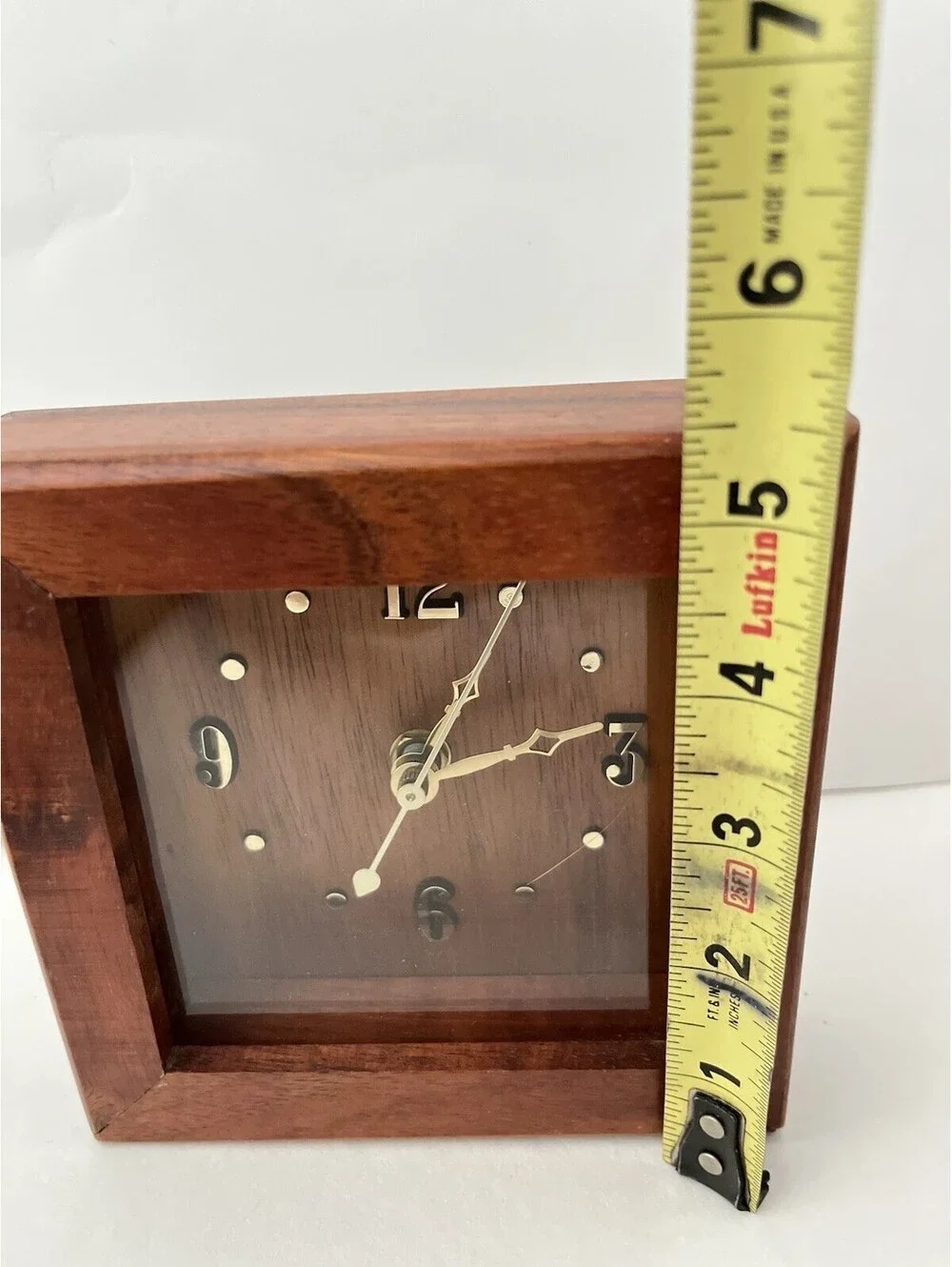 Vintage Mid-Century Teak Wood Desk Clock Minimalist Style Desk Top 5”